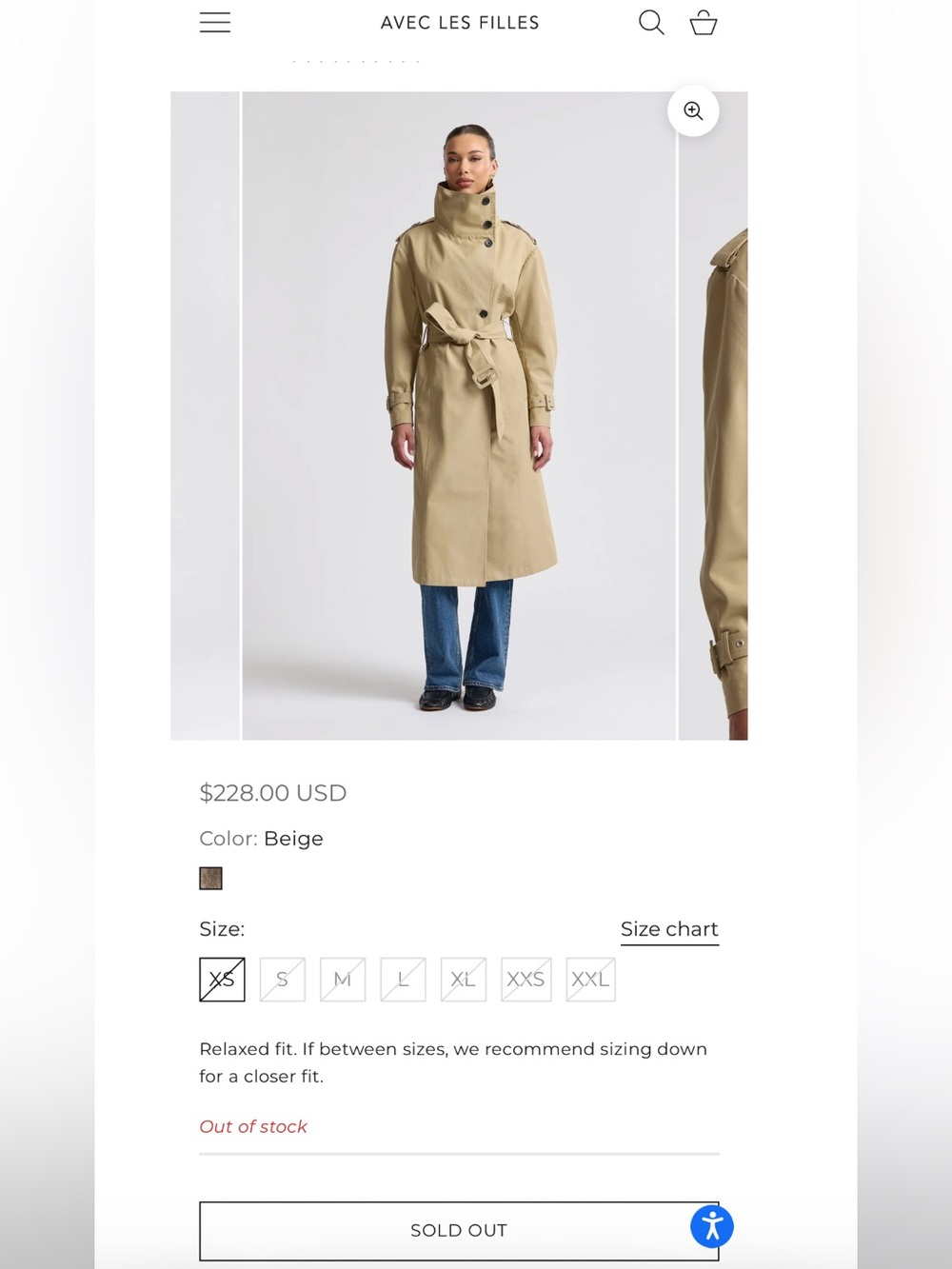 Avec Les Filles Beige cotton funnel neck Trench Coat with Belt - Picture 11 of 11